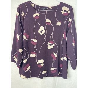 OPUS WOMENS BLOUSE STRECTH SIZE EUR 44 FLORAL PURPLE TOP 3/4 SLEEVE